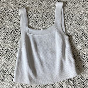 Mijeong Park Square Neck Knit Crop Tank Top White (Small)